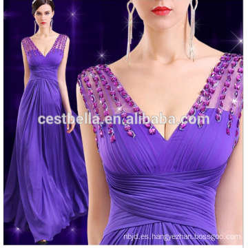 2016 nueva colección de alta calidad A-Line satinado Appliqued vestido de noche púrpura largo 2016